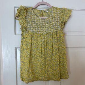 J. Crew Yellow Floral Top with Smocked Detail